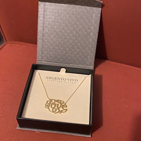 NEW Argento Vivo Sterling Silver w/ 18k Gold Plate ‘Love’ Monogram Necklace - Picture 2 of 7